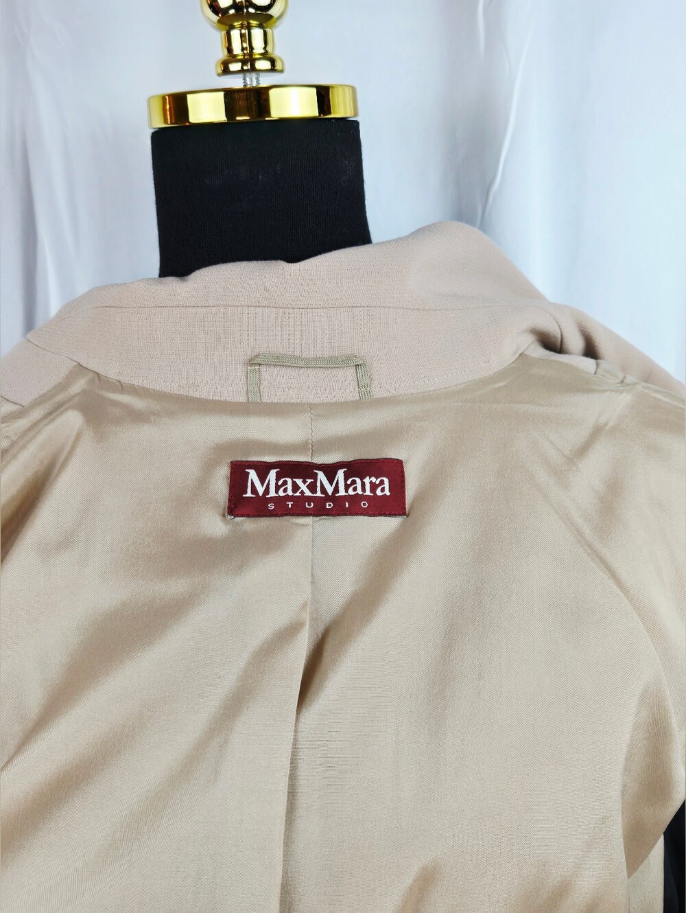 Max Mara Studio Wool Blend Hidden Snap Jacket Blazer Beige Black Size 10 - Picture 14 of 14